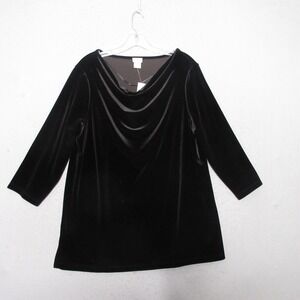 Chicos Travelers Top Black Velvet Cowl Neck Event Party Elegant Chic Luxury NWT
